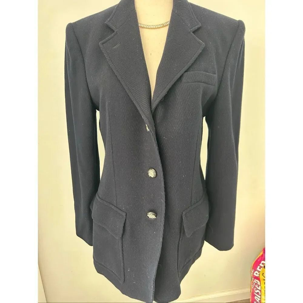 Ralph Lauren navy wool herringbone equestrian jacket vintage virgin wool mix sz